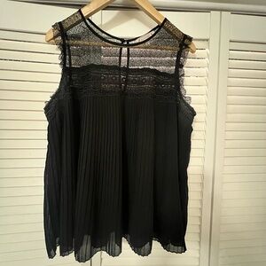 Black Lace Pleated Blouse